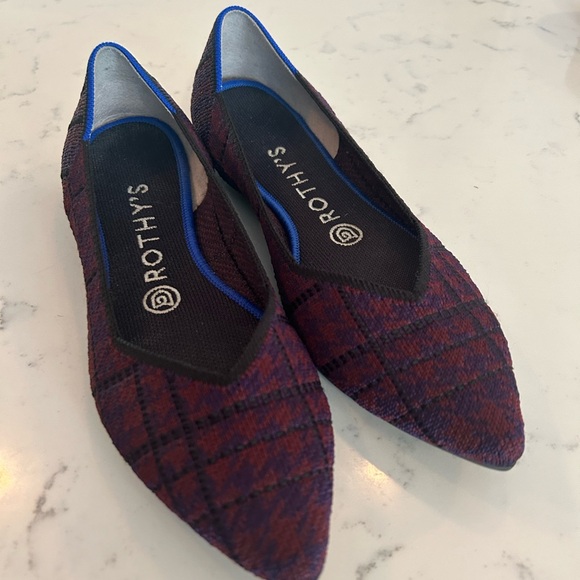 Rothy’s The Point Cranberry Plaid Flats - Picture 1 of 6